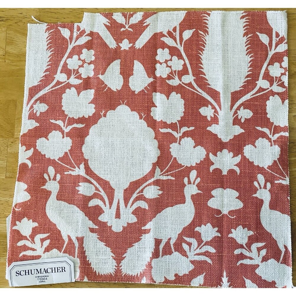 Schumacher 100% Linen Fabric Sample Coral White See Photos For Measurements READ